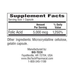 Folic Acid 5mg (100 Caps) By BioTech -Bone-muscle Store folic acid 5mg 100caps biotech supplement facts