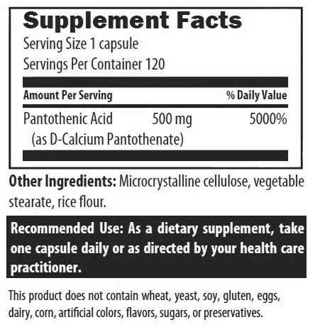 Pantothenic Acid 500mg (120 Caps) By Designs For Health 4 Pantothenic Acid 500mg (120 Caps) By Designs For Health - Image 2