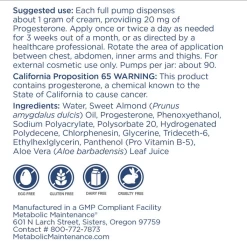 Progeste Cream (3.5 Oz) By Metabolic Maintenance -Bone-muscle Store progest cream 3.5oz mm supplement facts