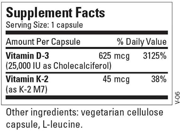 Vitamin D-3 25,000 IU W/ Vit K-2 M7 (60 Caps) By Metabolic Maintenance 4 Vitamin D-3 25,000 IU W/ Vit K-2 M7 (60 Caps) By Metabolic Maintenance - Image 2